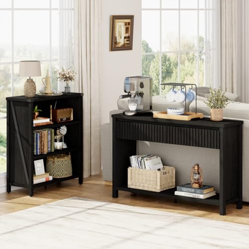 Wood Console Table for Entryway, 47In Entryway Table with Storage, Narrow Sofa Tables with Drawers, Modern Black Couch Tables for Living Room, Black Oak - color: Black Oak