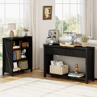 Wood Console Table for Entryway, 47In Entryway Table with Storage, Narrow Sofa Tables with Drawers, Modern Black Couch Tables for Living Room, Black Oak - color: Black Oak