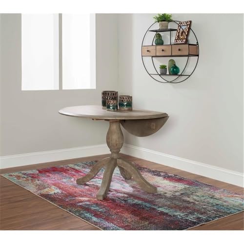Bowery Hill Transitional Wood Drop Leaf Dining Table, Antique Rustic Brown Finish, 42"w x 42"d x 30"h, Solid Rubberwood, Space-Saving Design, Adjustable Pedestal Base, Small Kitchen or Dining Room Use