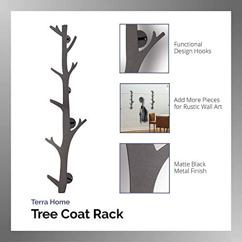 Tree Branch Coat & Hat Rack Wall Mount with 8 Vertical Hooks for Caps, Coats, Purse & More Modern Storage Dog Leash Holder Decorative Wall Hooks Vertical