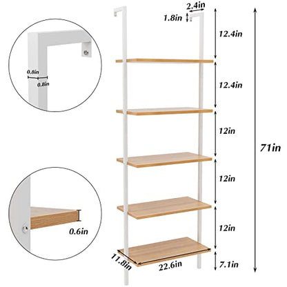 SogesHome 5-Tier Industrial Wall-Mounted Ladder Shelf - Modern Bookshelf with Metal Frame for Organizing Plants, Flowers, and Books in Kitchen, Living Room, Bedroom, or Office