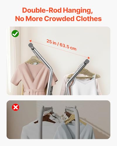 VEVOR Clothes Rack, Rolling Clothing Garment Rack, Extendable Carbon Steel Clothing Racks with Wheels for Bedroom, Laundry, Living Room - style: with Storage Basket