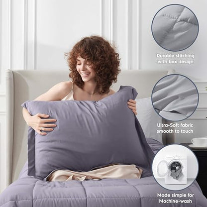 Nestl 5 Piece Twin Comforter Set – Grayish Purple Reversible Bed in a Bag – Complete Twin Size Bedding Set with Sheets, Pillowcase and Sham - color: Grayish Purple, size: Twin