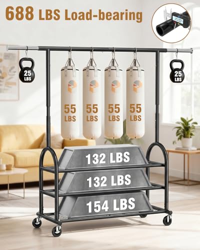 Heavy Duty Clothes Rack for Hanging Clothes Load 688 LBS, Height Adjustable Rolling Clothing Racks, Portable Metal Coat Rack Garment Wardrobe with Wheels and 3 Shelves for Bedroom, Black - color: Black, style: 3 Shelves