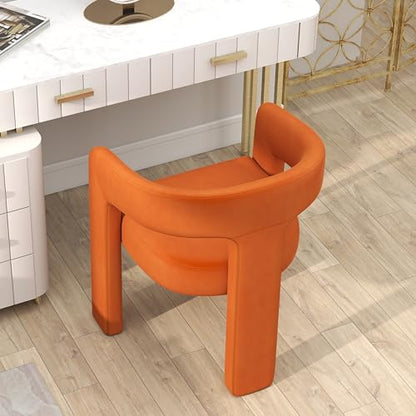 HNY Modern Velvet Barrel Single Dining Chair, Orange | Upholstered Accent Armchair With Wide Seat Stylish Design For Living Room Bedroom Vanity And Small Spaces - color: Orange Velvet