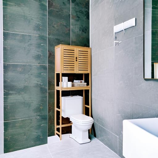 SMIBUY Bathroom Over The Toilet Storage Cabinet, 2 Door Bamboo Cabinet Organizer, Freestanding Space Saver Toilet Rack with Adjustable Inside Shelf and Open Shelf (Natural) - color: Natural