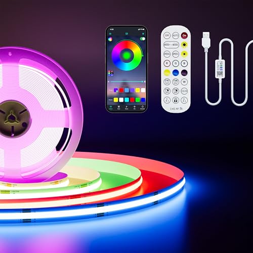 PAUTIX 5V USB RGB COB LED Strip Light 4.92ft/1.5m Color Changing Strip Lights,TV Backlight Multicolor Flexible Under Cabinet Tape Lights with Bluetooth Control for Bedroom,Kitchen,Home DIY Lighting - color: RGB (Red, Green, Blue)
