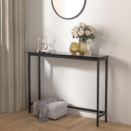 VASMIA Console Table, Entryway Table, Narrow Sofa Table, 39" Bamboo Hallway Table for Entryway, Living Room, Bedroom, Foyer, Black - color: Black, size: 9.44"D x 39.37"W x 29.52"H