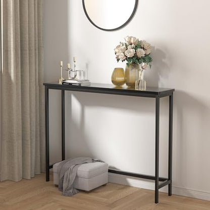 VASMIA Console Table, Entryway Table, Narrow Sofa Table, 39" Bamboo Hallway Table for Entryway, Living Room, Bedroom, Foyer, Black - color: Black, size: 9.44"D x 39.37"W x 29.52"H