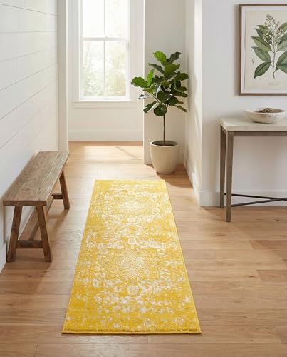 Rugs.com - Arlington Rug – 6 Ft Runner Yellow Distressed Medallion Runner Rug – Perfect for Hallways, Kitchens, and Entryways - color: Yellow, size: 2' x 6' (Runner)