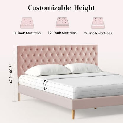 Upholstered Queen Headboard Only, Premium Velvet Button Tufted Headboards, Adjustable Solid Wood Head Board, Padded Headboard with Solid Wood Legs in Bedroom (Pink) - color: Pink, size: High Queen