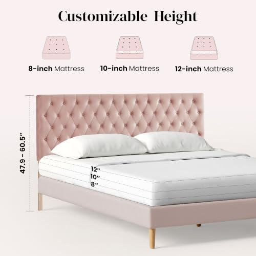 Upholstered Queen Headboard Only, Premium Velvet Button Tufted Headboards, Adjustable Solid Wood Head Board, Padded Headboard with Solid Wood Legs in Bedroom (Pink) - color: Pink, size: High Queen