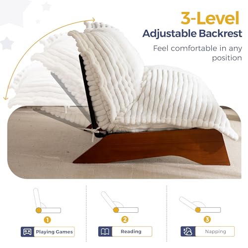 MAXYOYO Adjustable Living Room Chair, 3-Position Bean Bag Chair with Frame | Upholstered Accent Chair with Frame, Removable Cushion, Soft Reclining Lounge for Bedroom, Apartment, Office, Beige - color: Striped Cross Beige