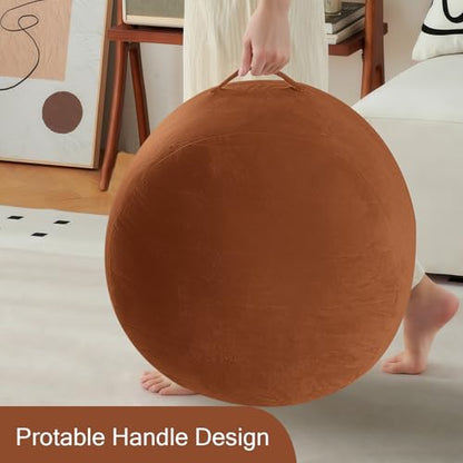 MeMoreCool Round Pouf Ottoman Foot Rest 20x15 Inches, Coffee | Coffee Round Pouf Footstool, Soft Foam Stuffed Circle Foot Rest for Living Room Office - color: Striped Coffee