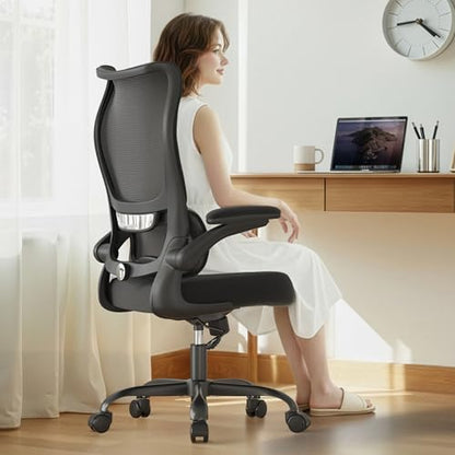 Office Chair Ergonomic Desk Chair - Comfy Mesh High Back Office Chair with Lumbar Support Wheel Home Desk Office Chairs Flip up Armrest Executive Rolling Swivel Task Computer Chair Black Silver - color: Black Silver