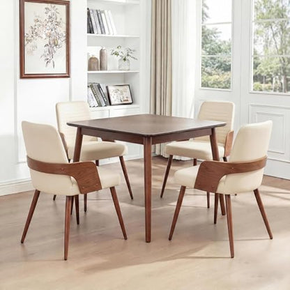 Dining Room Chairs Set of 4 Mid Century Modern Kitchen Chair,Upholstered Beige PU Faux Leather Accent Chairs,Metal Legs Wooden Desk Chair,Armless and No Wheels for Kitchen Dining - color: Beige Pu, size: Set of 4