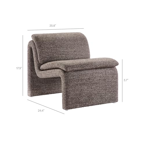 Modway Lume Curved Lounge Chair in Antique Boucle Fabric – Modern Upholstered Armless Accent Chair with Padded Cushion - Unique Slipper Chair for Bedroom or Living Room - color: Antique