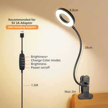 Woputne Desk Lamp Clip on Light for Bed Book Reading (Black) | 10 Dimmable Brightness 3 Light Modes Desk Lights for Home Office Clamp Bedside Lamp for Painting, Craft, Study - size: Black-1 Piece-Standard-Classic