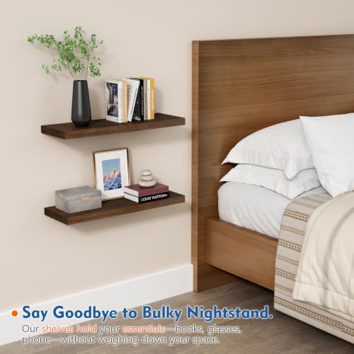 Harwaya 24 Inch Floating Shelves - Bathroom Shelves Wall Mounted | Rich Dark Wood Texture Patten | Ideal for Bedroom Office Kitchen Living Room Books Plants | 2-Pack - color: Walnut Brown