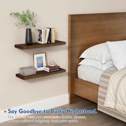 Harwaya 24 Inch Floating Shelves - Bathroom Shelves Wall Mounted | Rich Dark Wood Texture Patten | Ideal for Bedroom Office Kitchen Living Room Books Plants | 2-Pack - color: Walnut Brown