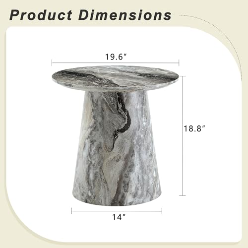 Modern End Coffee Table, 19.6" Gray&Brown Texture Faux Marble Coffee Table with Sturdy Cone Base, Small Round Coffee Table & Tall End Table Ideal for Living Room, Apartment, Small Space - color: 19.6" Gray Coffee Table