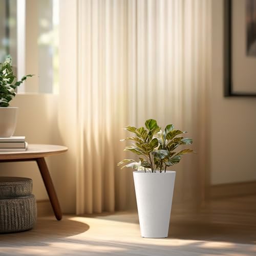 Kante Set of 2 White Plastic Round Planters 13" Tall Home & Outdoor | Tapered, Nursery Pot & Outer Cachepot, Indoor Use, Modern Garden Decor, Weather-Resistant, Drainage, Lightweight, Durable - color: White, size: 13" H