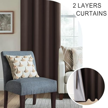 XWZO 100% Blackout Window Curtains - Thermal Insulated & Completely Room Darkening with Black Liner Window Treatment for Narrow Window, Tiebacks Included, Brown, W38 x L45, Set of 2 Panels - color: Brown, size: 38"W x 45"L (Pack of 2)