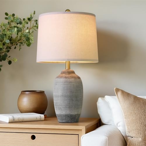 USumkky 24.5" Vintage Ceramic Table Lamp with 5FT Cord,Single Farmhouse Rustic Bedside Lamp with Natural Textured Finish, Nightstand Lamps for Living Room, Bedroom End Table Office Rustic Black & Gray - color: 24.5" Rustic Black & Gray