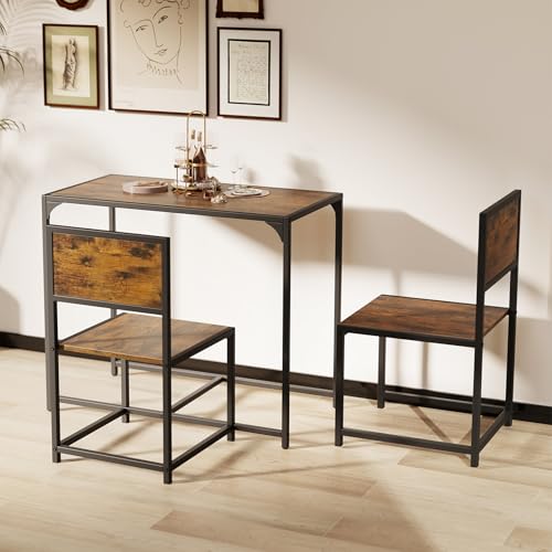 Giantex 3-Piece Dining Table Set for 2, Small Industrial Kitchen Table with 2 Chairs, Metal Frame, Space Saving Dinette Set for Breakfast Nook Dinner Small Space Apartment Living Room, Rustic Brown - color: Rustic Brown