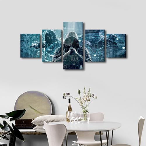 5 Piecess Hacker Network Technology Wall Art Hacker Wall Decor Cyber Attack Wall Decorations for Living Room, Bedroom, Bathroom, Office Framed Ready to Hang (50"Wx24"H) - color: Artwork-08, size: 50"Wx24"H