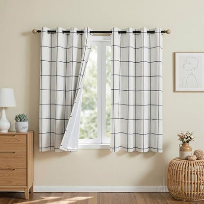 MYSKY HOME 100% Blackout Plaid Linen Farmhouse Curtains 72 Inch Long 2 Panels Double Layer Thermal Insulated Black Out Checkered Patterned Window Treatment for Living Room, 2 Pcs, 52" Wide, Black - color: Black, size: 52"W x 72"L (Pack of 2)