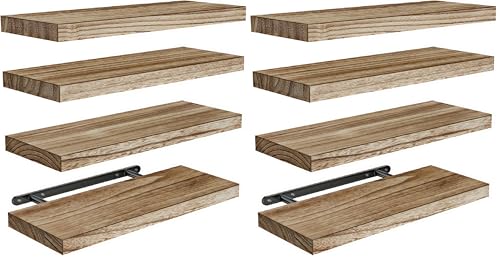 AMADA HOMEFURNISHING Floating Shelves, Paulownia Wood Wall Shelves for Bathroom/Living Room/Bedroom/Kitchen/Home Office, Wood Floating Shelf for Home Storage & Organization Set of 4 15.7" L x 5.9" W - color: Light Brown, size: 4 (Pack of 2)