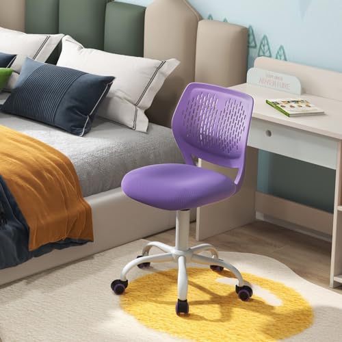 POWERSTONE Small Home Office Desk Chair, Swivel Rolling Study Computer Chair, Adjustable Height Task Chair with Armless Mid Back, Upholstered Mesh Seat, Purple - color: Purple