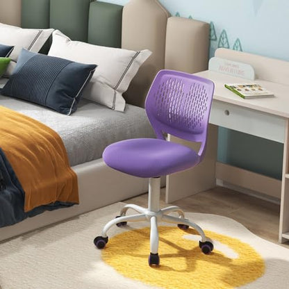 POWERSTONE Small Home Office Desk Chair, Swivel Rolling Study Computer Chair, Adjustable Height Task Chair with Armless Mid Back, Upholstered Mesh Seat, Purple - color: Purple