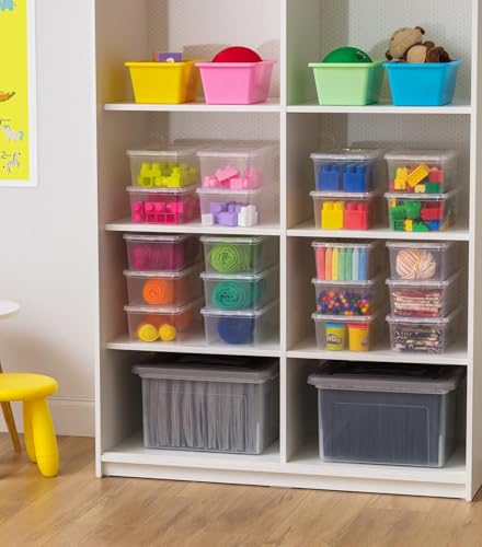IRIS USA 6-Pack 6 Qt Storage Bins with Lids, Clear, Stackable | Ideal for shoes, crafts, office supplies and pantry items, nestable design, transparent design makes contents easy to find - size: 6 Qt - 6 Pack