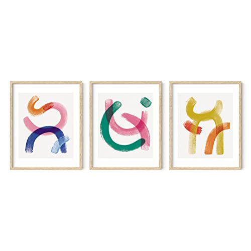 HAUS AND HUES Geometric Wall Art - 3 Piece Abstract Art, Modern Wall Decor, Minimalist Decor (Beige Frame, 16x20) - color: Bright Abstract, size: 16"L x 20"W, style: Beige Framed