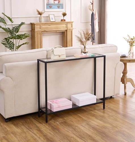 Small Modern Console Table for Entryway, Tempered Glass with Metal Frame Sofa Table for Living Room, Hallway, Office (Double-Layer, Black) - color: Black, style: Double-layer