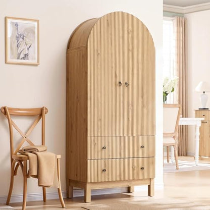 IFGET Fluted Arched Pantry Cabinet, 71" Tall Kitchen Storage Pantry Cabinet with Adjustable Shelves and 2 Large Drawers, Freestanding Morden Versatile Cupboard for Living Room, Bathroom, Natrual - color: Natural
