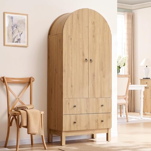 IFGET Fluted Arched Pantry Cabinet, 71" Tall Kitchen Storage Pantry Cabinet with Adjustable Shelves and 2 Large Drawers, Freestanding Morden Versatile Cupboard for Living Room, Bathroom, Natrual - color: Natural