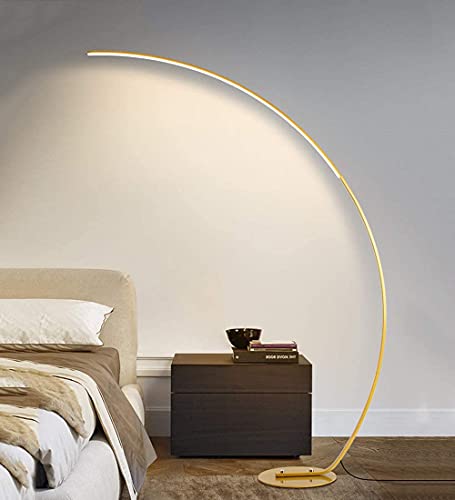 Minimalist Arc Floor Lamp with Remote Control - Dimmable LED Reading Light for Living Room, Bedroom, and Study(Gold) - size: Gold