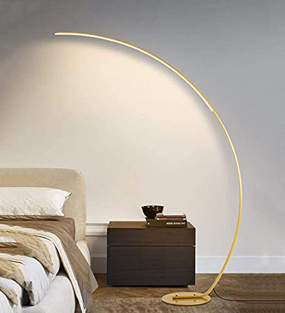 Minimalist Arc Floor Lamp with Remote Control - Dimmable LED Reading Light for Living Room, Bedroom, and Study(Gold) - size: Gold
