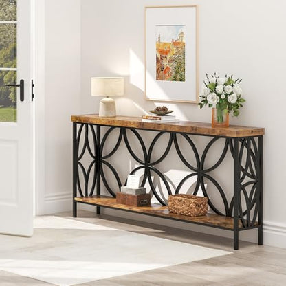 70.9 inch Extra Long Sofa Table, Industrial Console Table Behind Couch | With 2 Tier Storage Shelf, Entryway Console Table for Entryway, Living Room, Foyer, Hallway, Unique Design, Rustic Brown - color: Rustic Brown