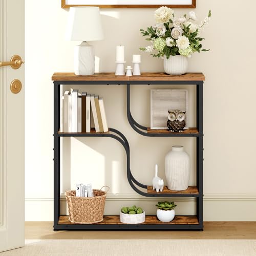 HOOBRO 29.5" Console Table, 5-Tier Narrow Entryway Table, Behind Couch Table with Storage Shelves, Sofa Table for Hallway, Living Rooms, Entryway, Rustic Brown and Black BF69XG01 - color: Rustic Brown + Black