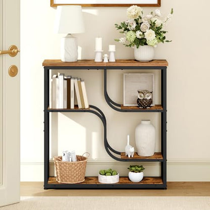 HOOBRO 29.5" Console Table, 5-Tier Narrow Entryway Table, Behind Couch Table with Storage Shelves, Sofa Table for Hallway, Living Rooms, Entryway, Rustic Brown and Black BF69XG01 - color: Rustic Brown + Black