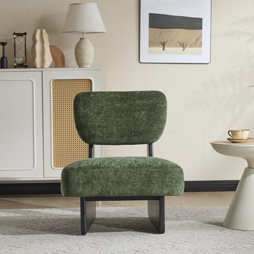 GDFStudio Upholstered Armless Accent Chairs Set of 2 Modern Side Chair Minimalist Leisure Chair with Backrest for Living Room Bedroom Reading Room, Green Cushioned Seat & Black Base - color: Green Cushioned Seat & Black Base