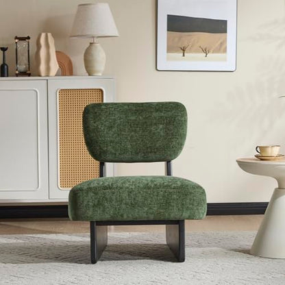GDFStudio Upholstered Armless Accent Chairs Set of 2 Modern Side Chair Minimalist Leisure Chair with Backrest for Living Room Bedroom Reading Room, Green Cushioned Seat & Black Base - color: Green Cushioned Seat & Black Base
