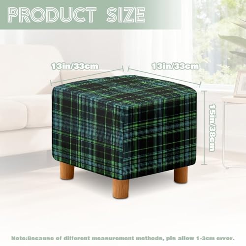 Green Scottish Tartan Print Ottoman Cover Square, Folding Storage Ottoman Slipcovers Jacquard Stretch Cube Footrest Foot Stool Covers Protector with Elastic Band - color: Green Scottish Tartan