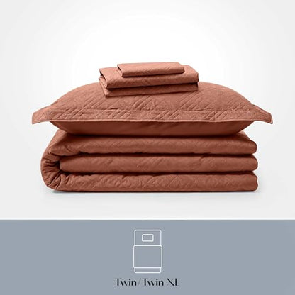 Clara Clark Quilts Twin Size - All Season Bedspread Coverlet Set, Pinsonic Weave Lightweight Bedding Set - 5 Piece Twin Quilt Set with Pillow Shams, Mocha - Twin Diamond - color: 36 – Mocha – Diamond, size: Twin