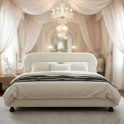 Relaxing Upholstered Bed Frame with Rounded Padded Headboard, Supportive Slats, Wooden Legs