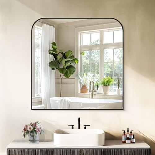 COFENY Bathroom Mirror, 30x30 inch Black Square Wall Mounted Mirror with Thin Frame, Bathroom Vanity Mirrors for Over Sink, Entryway, Living Room, Bedroom - color: Black, size: 30"L x 30"W